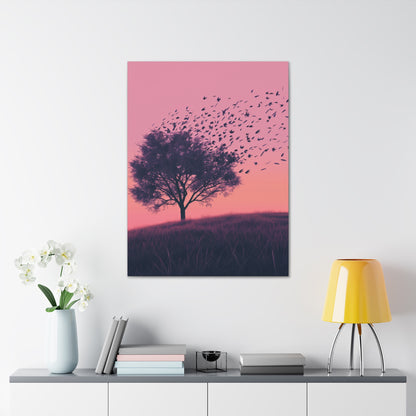 Tree in a Purple Sunset Digital Illustration Canvas Gallery Wraps