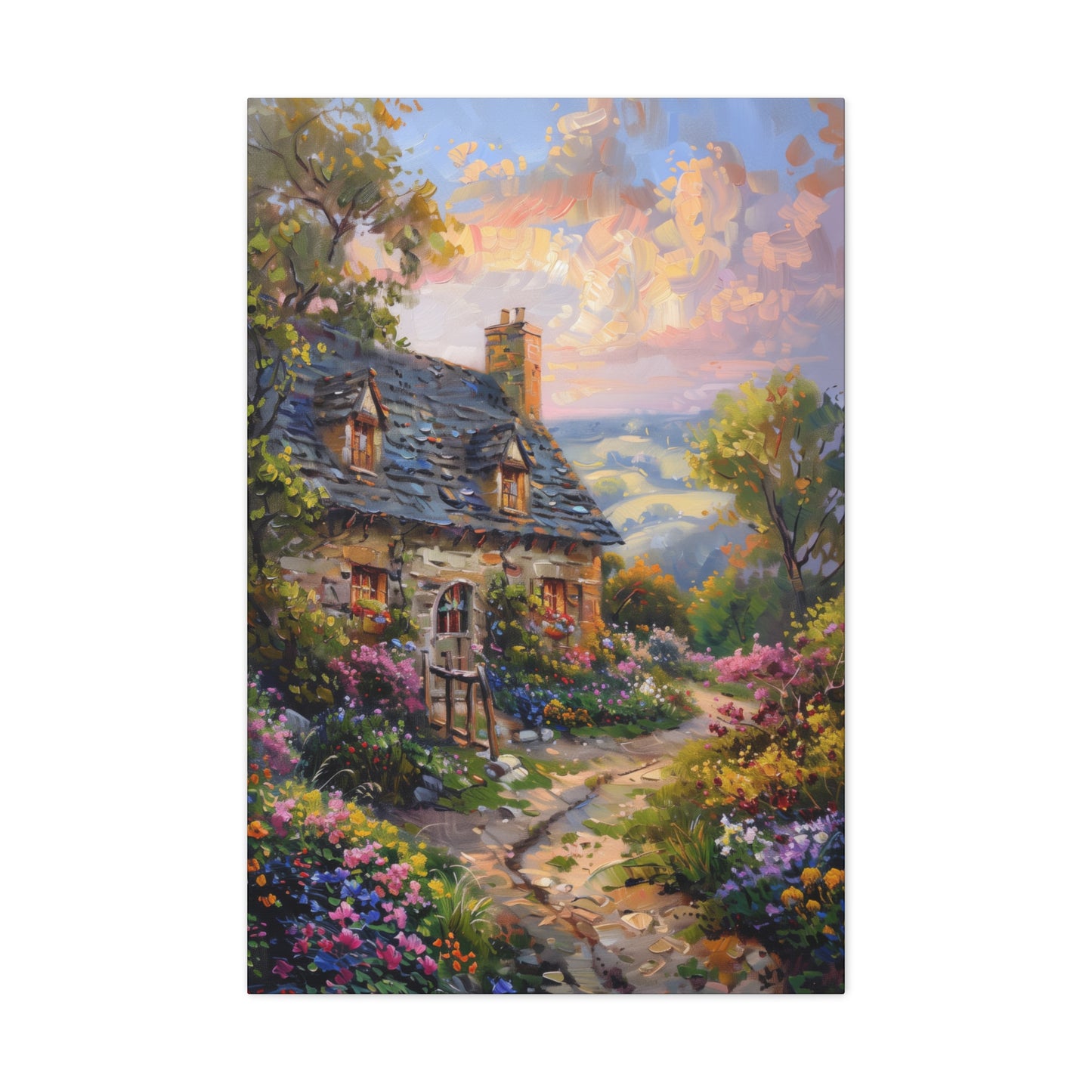 rich countryside house with garden in medieval times Digital Oil Painting Print Canvas Gallery Wraps