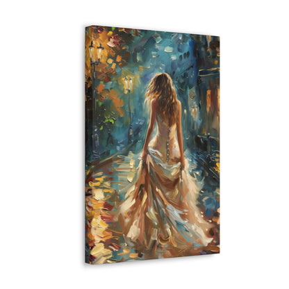 bride walking in the street - Leonid Afremov Style Digital Print Canvas Gallery Wraps