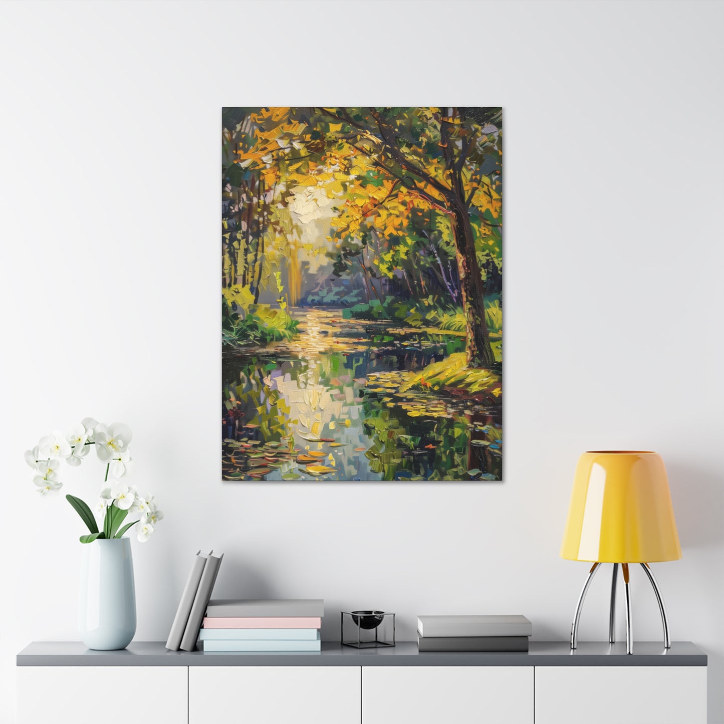 River in a Forest - Claude Monet Style Digital Print Canvas Gallery Wraps