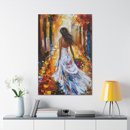 bride walking in the street - Leonid Afremov Style Digital Print Canvas Gallery Wraps