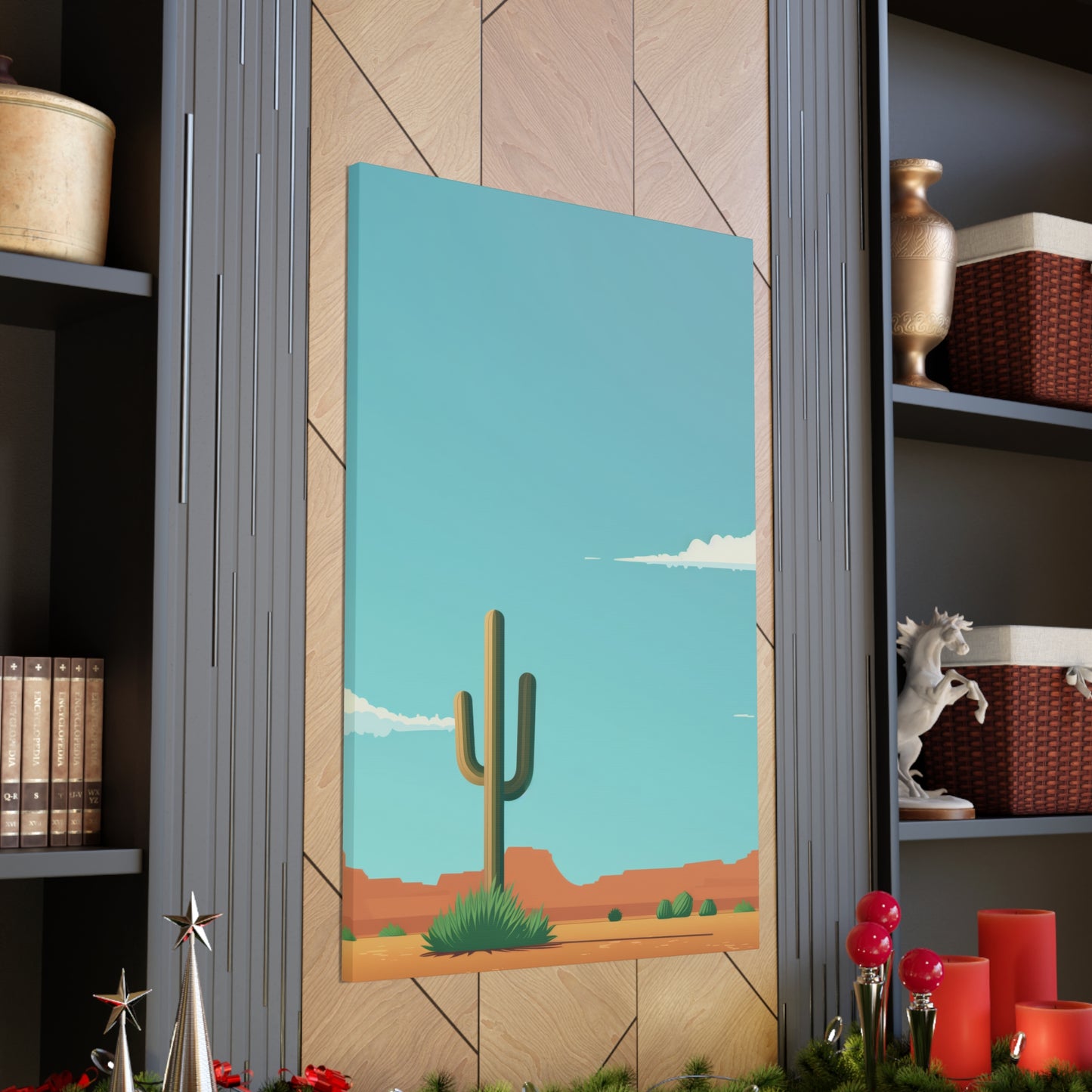 Saguaro Cactus in Desert - Illustration Canvas Gallery Wraps