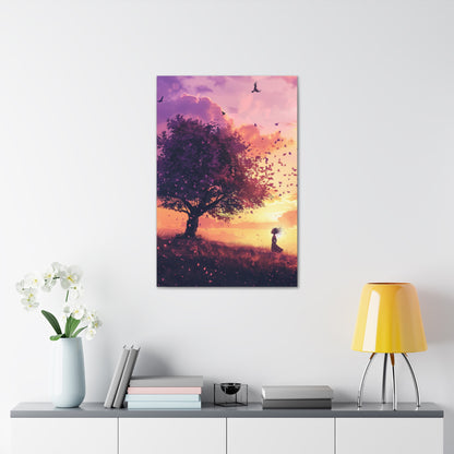 Tree in a Purple Sunset Digital Illustration Canvas Gallery Wraps