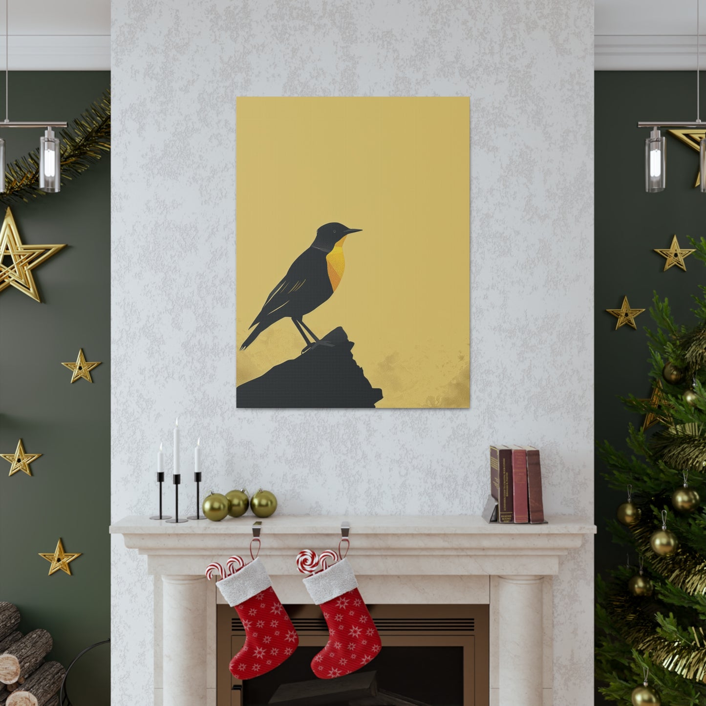 Bird Sitting on a Rock Digital Illustration Canvas Gallery Wraps