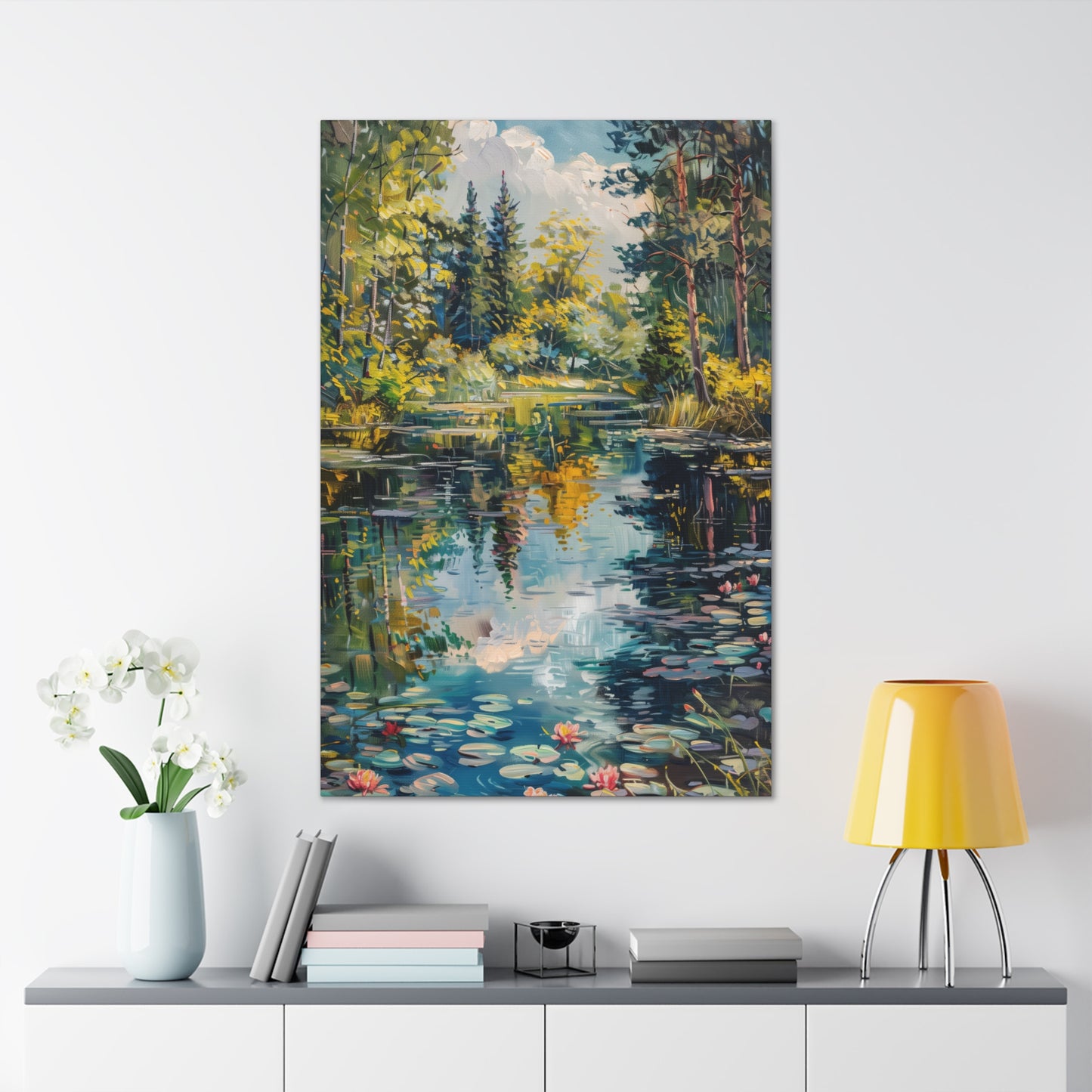 Pond in a Forest - Claude Monet Style Digital Print Canvas Gallery Wraps