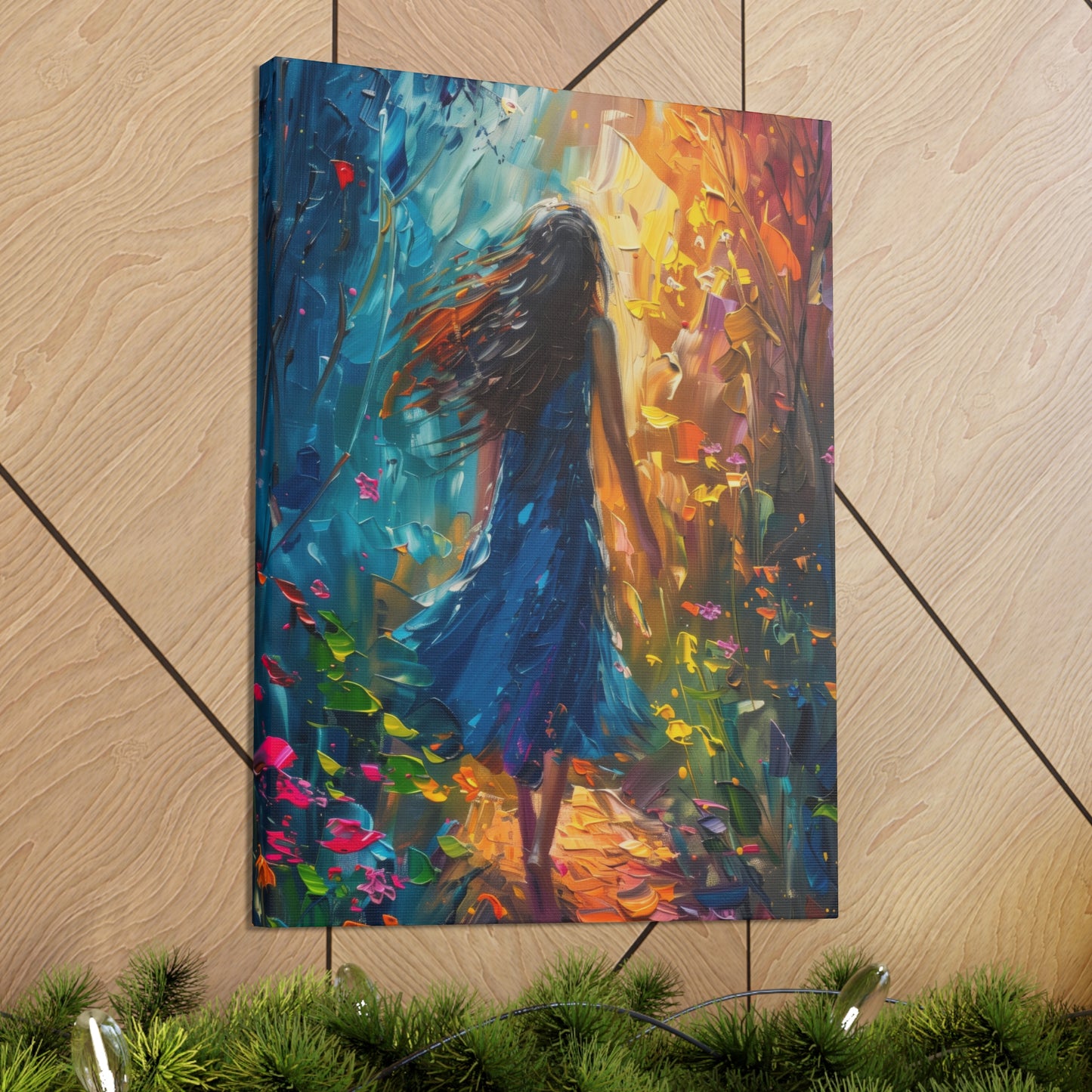 girl walking through trees Digital Oil Painting Print Canvas Gallery Wraps