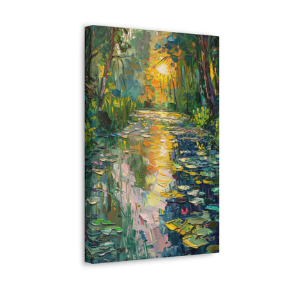 Pond in a Forest - Claude Monet Style Digital Print Canvas Gallery Wraps