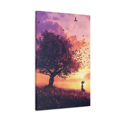 Tree in a Purple Sunset Digital Illustration Canvas Gallery Wraps