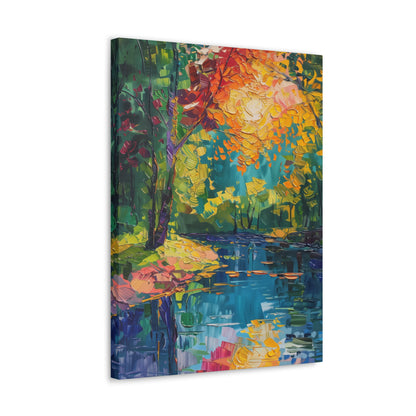 River in a Autumn Forest - Claude Monet Style Digital Print Canvas Gallery Wraps