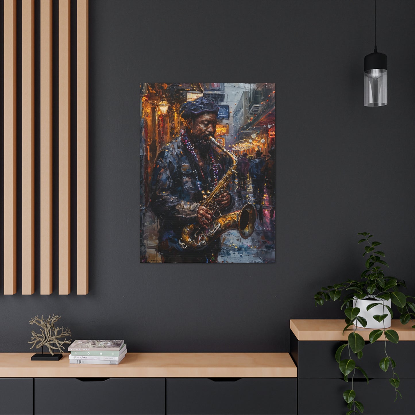 Man Playing Horn on the Street - Rembrandt Style Digital Oil Painting Canvas Gallery Wraps