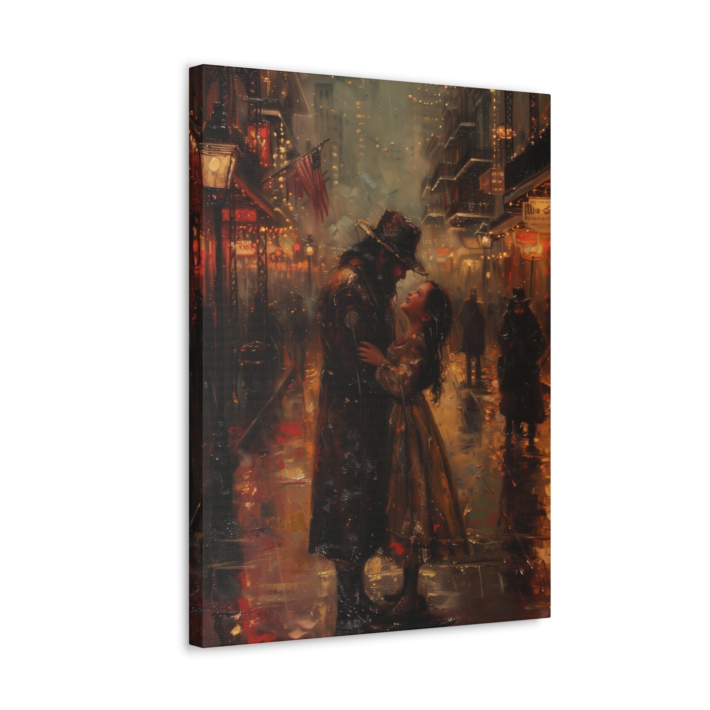 Father and Daughter Dancing on the Street - Rembrandt Style Digital Oil Painting Canvas Gallery Wraps