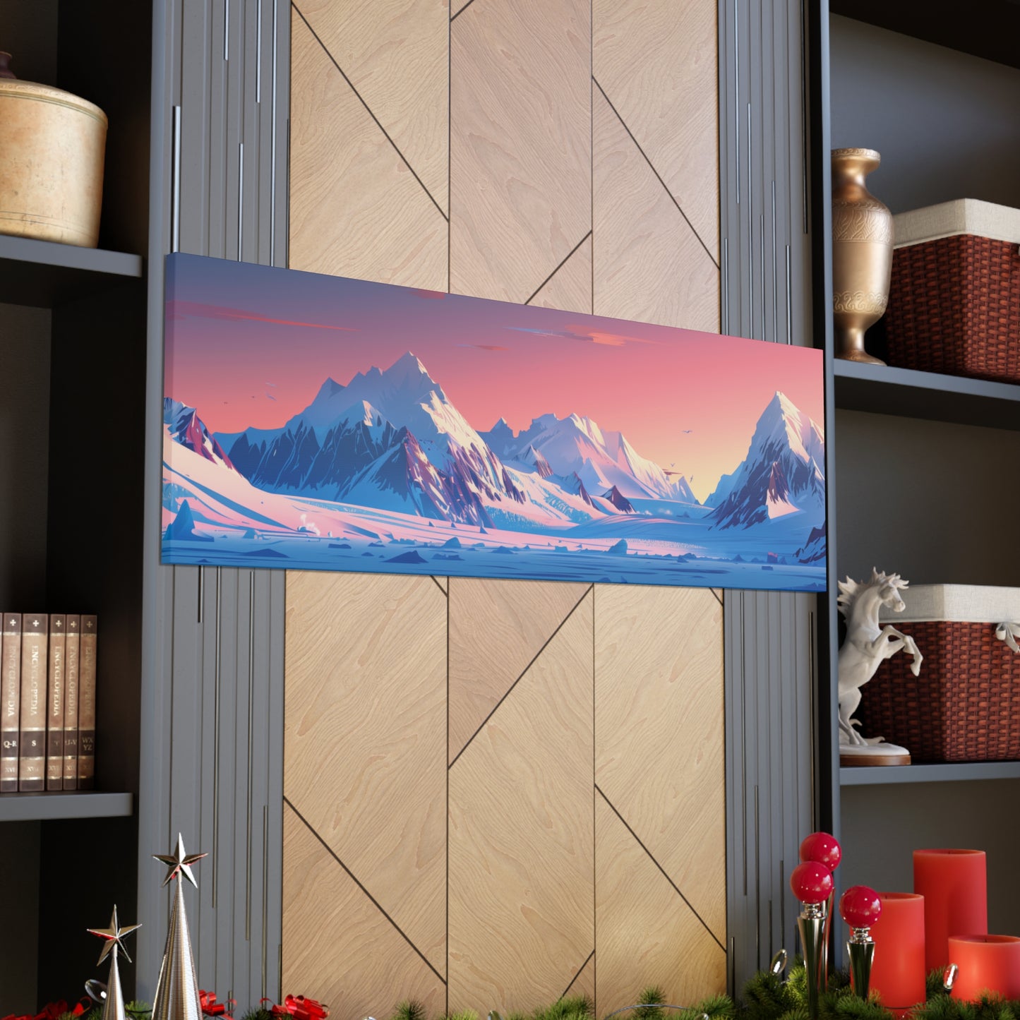 Snowy Mountain Evening in Alaska - Digital Landscape Illustration Panorama Canvas Gallery Wraps