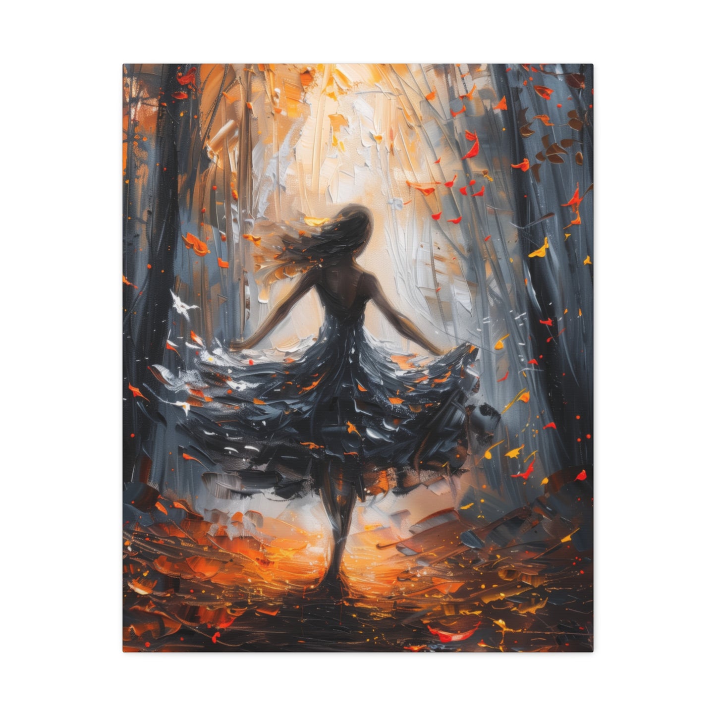 girl dancing in Autumn Forest Digital Oil Painting Print Canvas Gallery Wraps