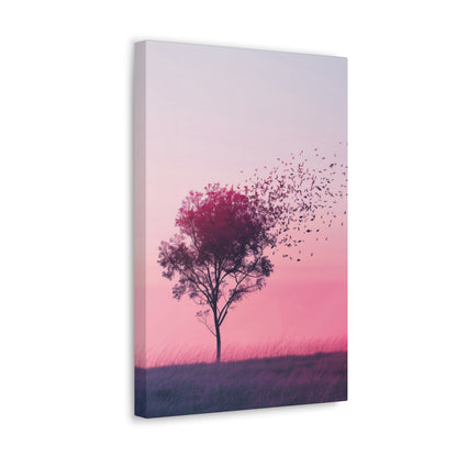 Tree in a Purple Sunset Digital Illustration Canvas Gallery Wraps