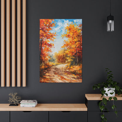 Road Through Autumn Forest - Leonid Afremov Style Oil Painting Canvas Gallery Wraps