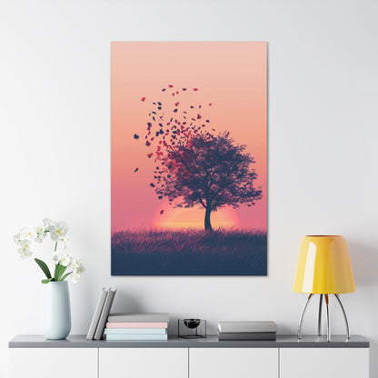 Tree in a Golden Sunset Digital Illustration Canvas Gallery Wraps