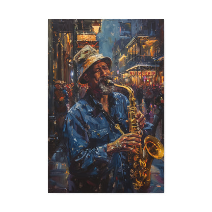 Man Playing Horn on the Street - Rembrandt Style Digital Oil Painting Canvas Gallery Wraps