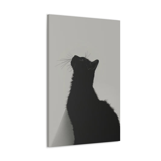 Black Cat Looking Up Digital Illustration Canvas Gallery Wraps