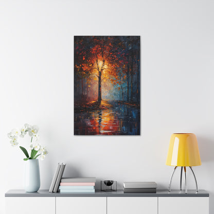 magical tree by the river in the forest - Leonid Afremov Style Digital Print Canvas Gallery Wraps