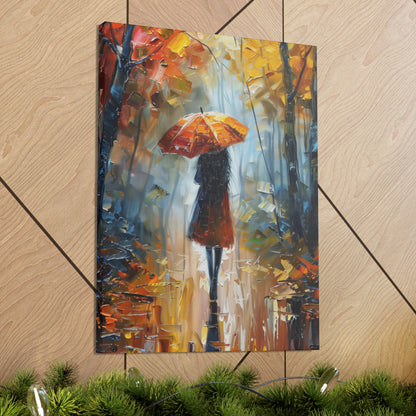 Girl Walking Under Umbrella - Leonid Afremov Style Oil Painting Canvas Gallery Wraps