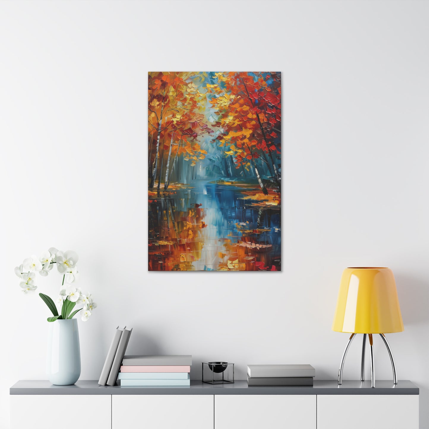 a river flows through autumn forest - Leonid Afremov Style Digital Print Canvas Gallery Wraps