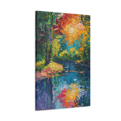 River in a Autumn Forest - Claude Monet Style Digital Print Canvas Gallery Wraps