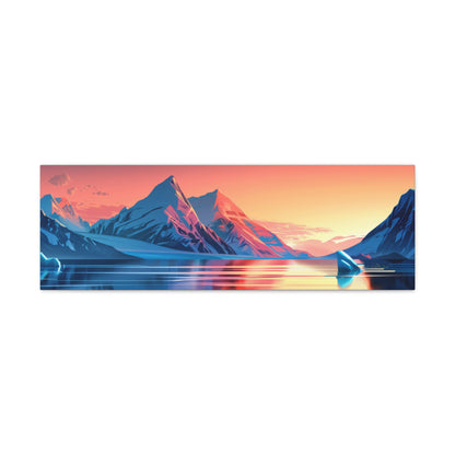 Snowy Mountain Evening in Antarctica - Digital Landscape Illustration Panorama Canvas Gallery Wraps