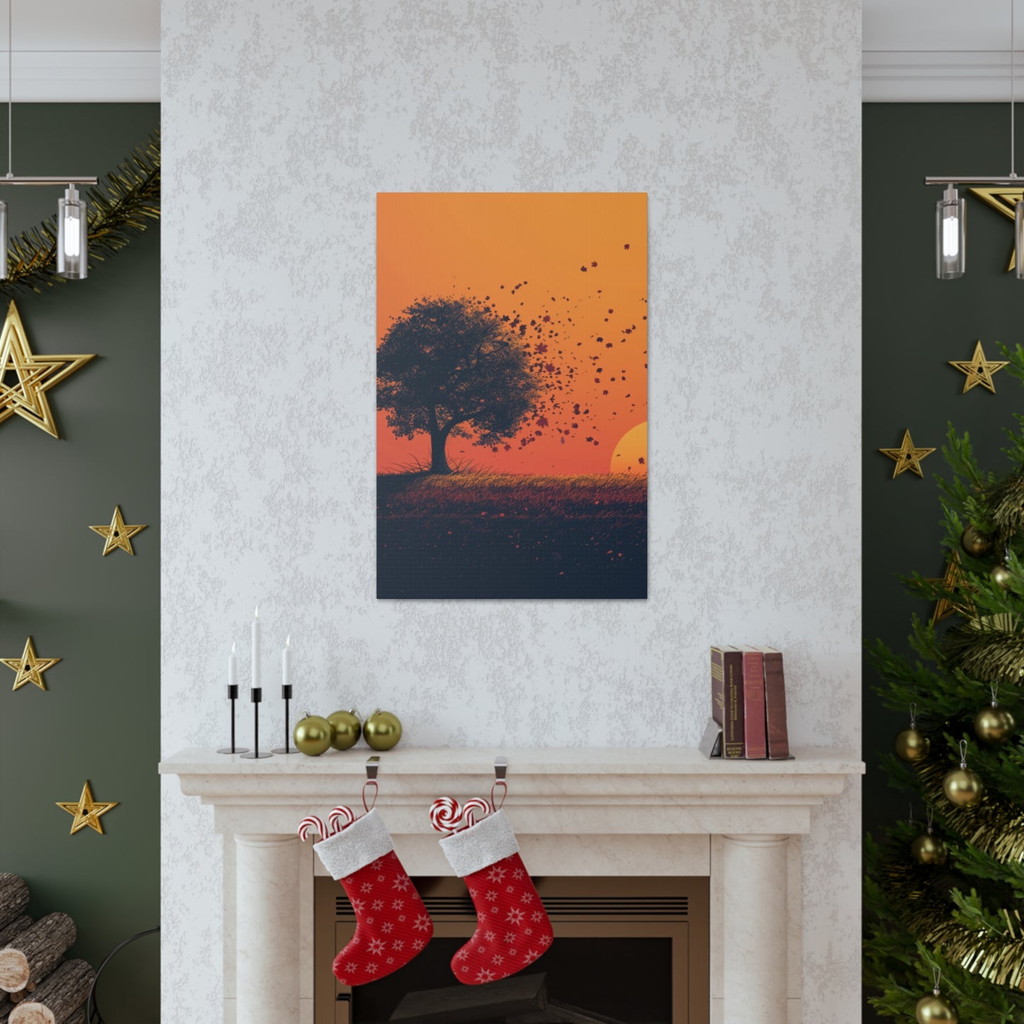 Tree in a Golden Sunset Digital Illustration Canvas Gallery Wraps