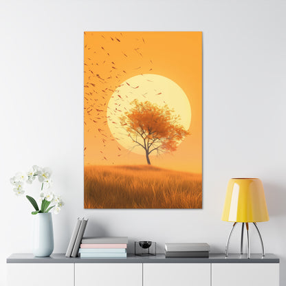 Tree in a Golden Sunset Digital Illustration Canvas Gallery Wraps