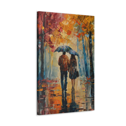 couple walking on the street with umbrella - Leonid Afremov Style Digital Print Canvas Gallery Wraps