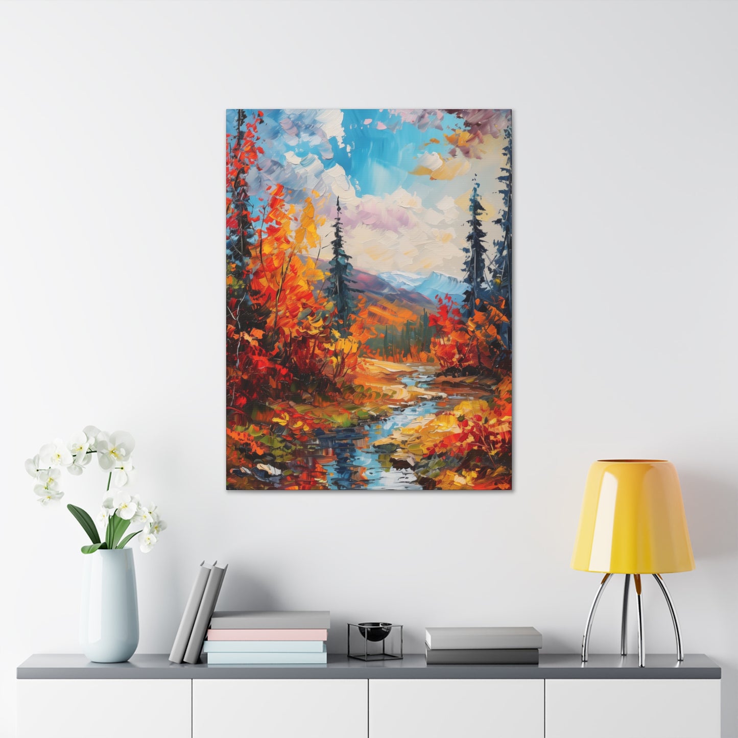 A River flows through autumn forest - Leonid Afremov Style Digital Print Canvas Gallery Wraps