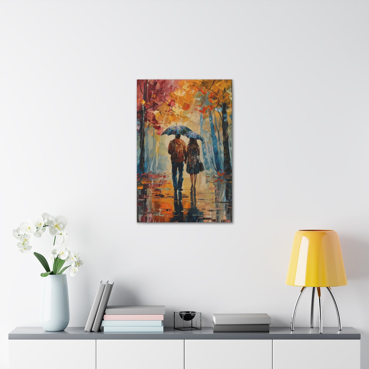 couple walking on the street with umbrella - Leonid Afremov Style Digital Print Canvas Gallery Wraps