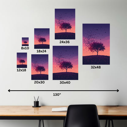 Tree in a Purple Sunset Digital Illustration Canvas Gallery Wraps