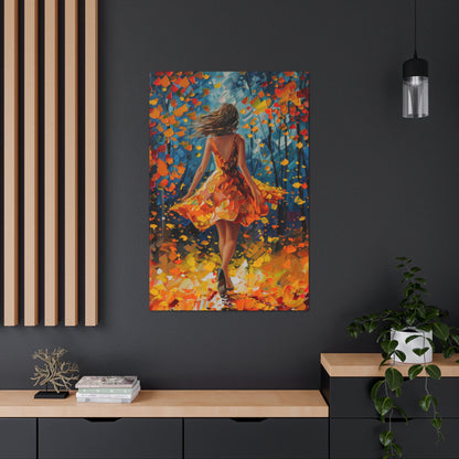 Girl with yellow dress in autumn forest - Leonid Afremov Style Digital Print Canvas Gallery Wraps