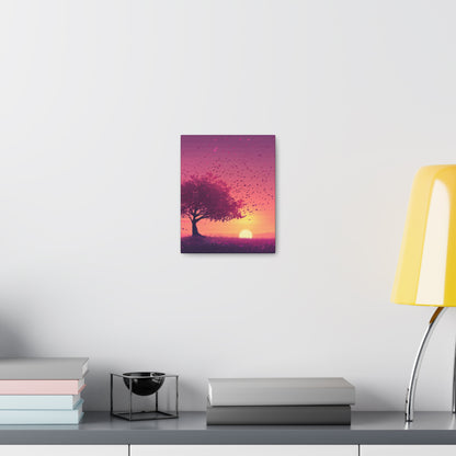 Tree in a Purple Sunset Digital Illustration Canvas Gallery Wraps