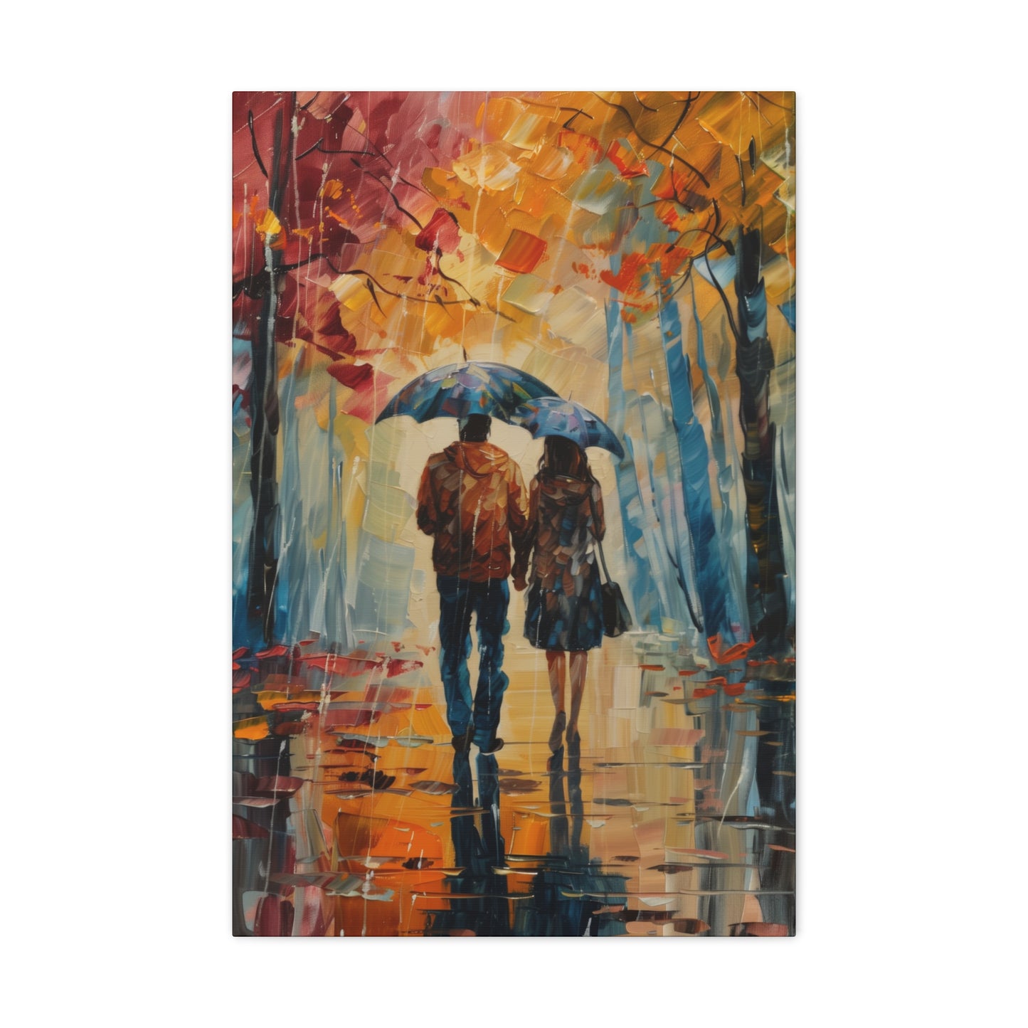 couple walking on the street with umbrella - Leonid Afremov Style Digital Print Canvas Gallery Wraps