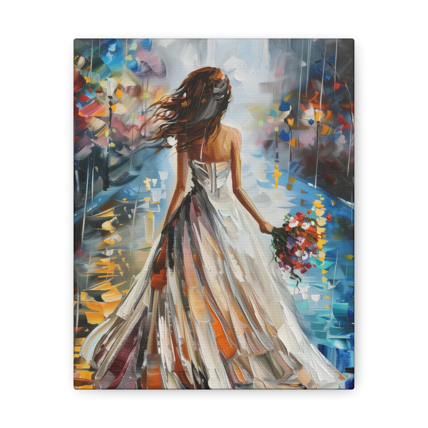 bride walking in street - Leonid Afremov Style Digital Print Canvas Gallery Wraps