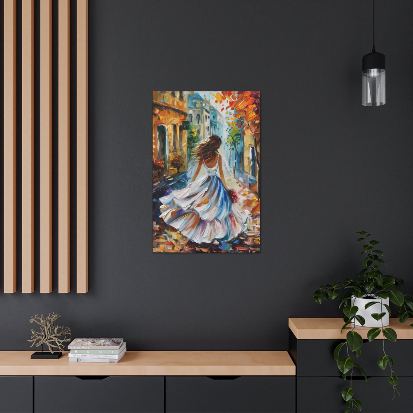 Bride walking in the medieval streets - Leonid Afremov Style Digital Print Canvas Gallery Wraps