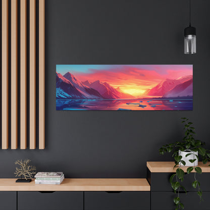 Snowy Mountain Evening in Antarctica - Digital Landscape Illustration Panorama Canvas Gallery Wraps