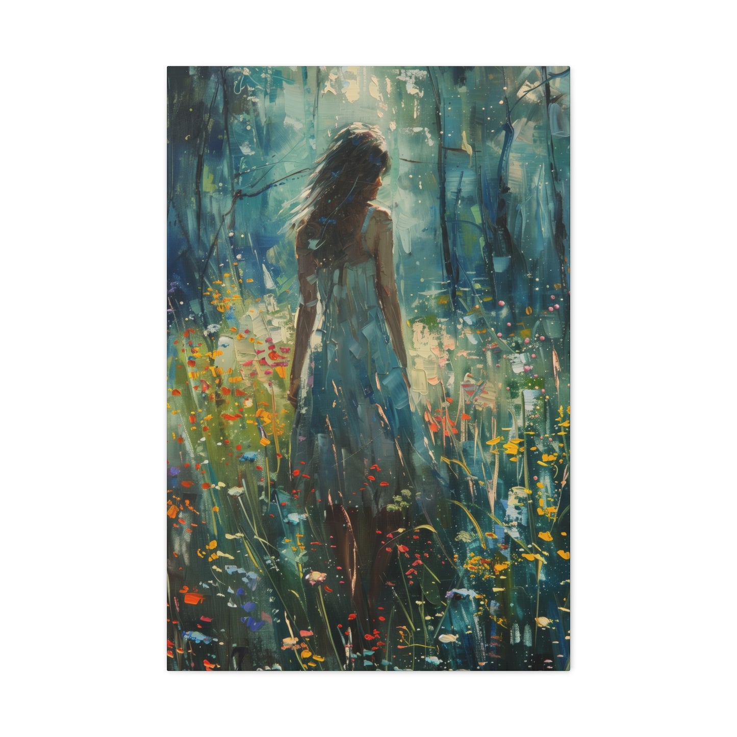 a girl looking into a forest Digital Oil Painting Print Canvas Gallery Wraps