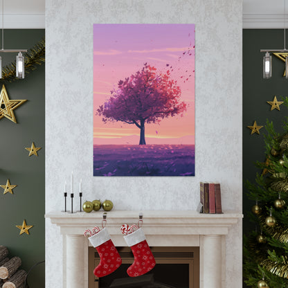 Tree in a Purple Sunset Digital Illustration Canvas Gallery Wraps