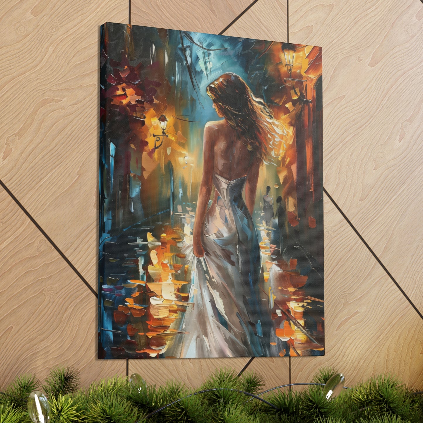 bride walking in street - Leonid Afremov Style Digital Print Canvas Gallery Wraps