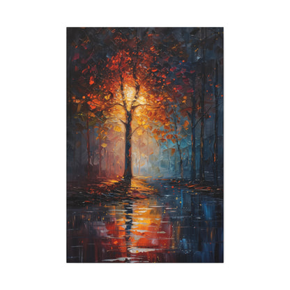 magical tree by the river in the forest - Leonid Afremov Style Digital Print Canvas Gallery Wraps