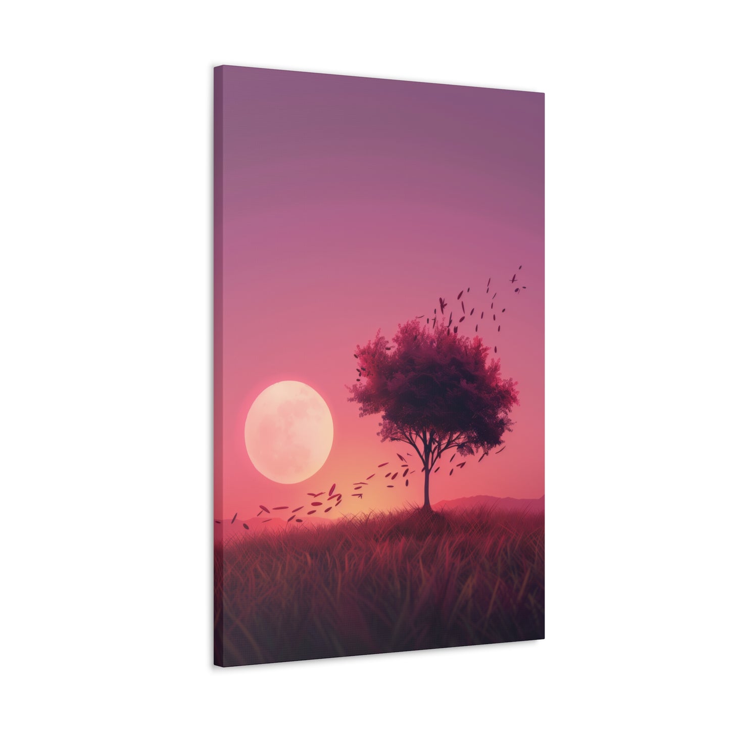 Tree in a Purple Sunset Digital Illustration Canvas Gallery Wraps