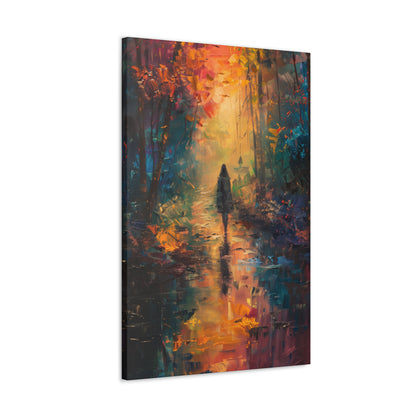 a girl walking through countryside forest Digital Oil Painting Print Canvas Gallery Wraps