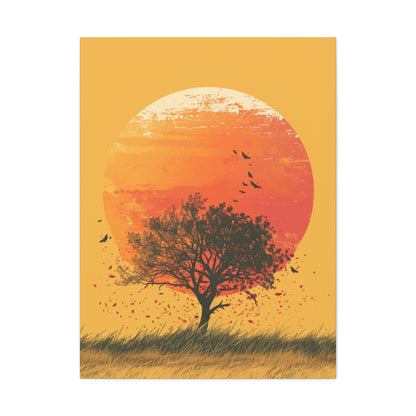 Tree in a Golden Sunset Digital Illustration Canvas Gallery Wraps