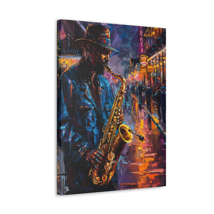 Man Playing Horn on the Street - Rembrandt Style Digital Oil Painting Canvas Gallery Wraps