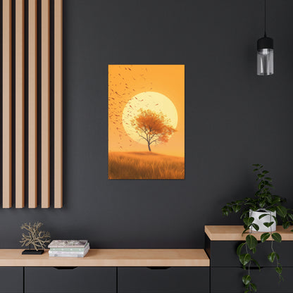 Tree in a Golden Sunset Digital Illustration Canvas Gallery Wraps