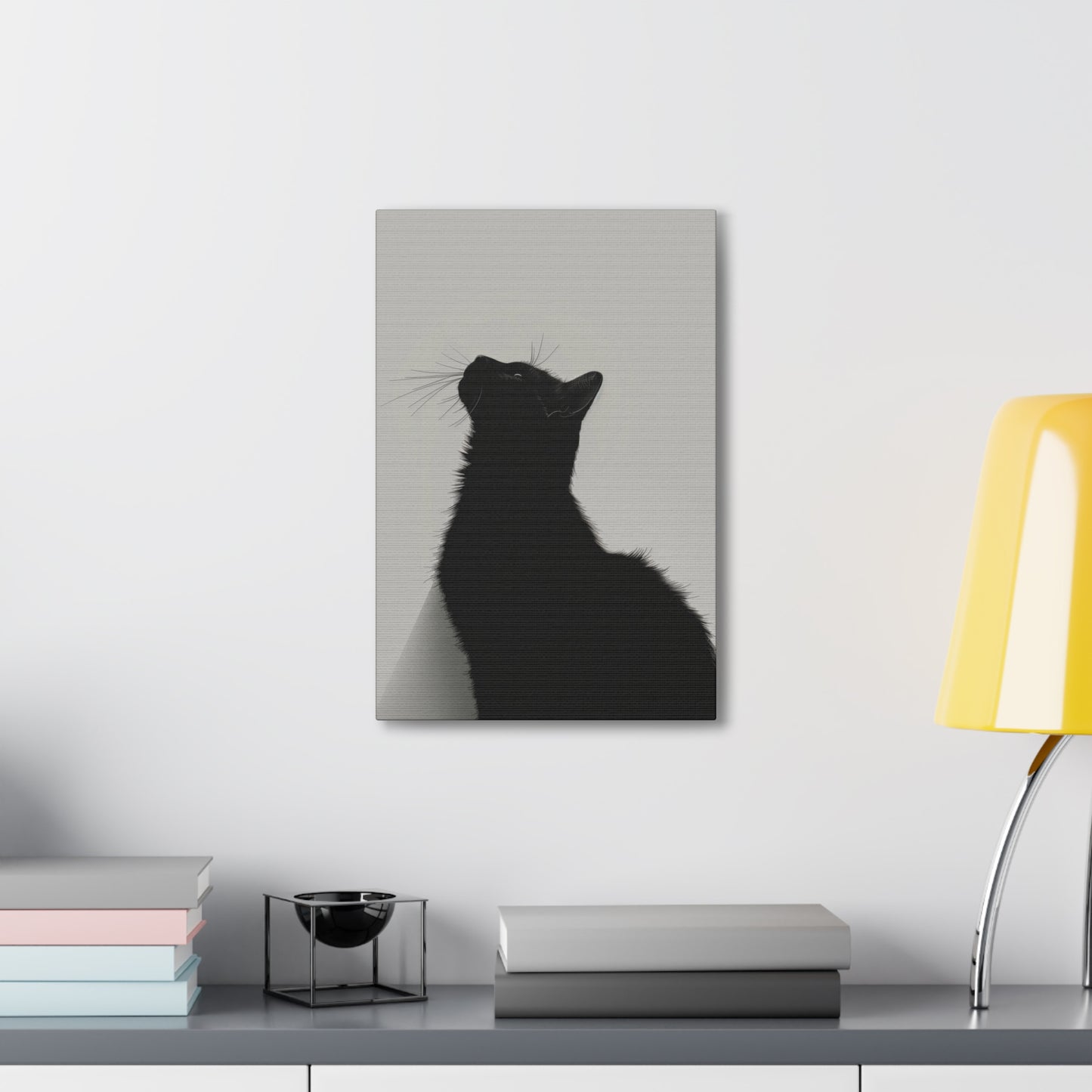 Black Cat Looking Up Digital Illustration Canvas Gallery Wraps