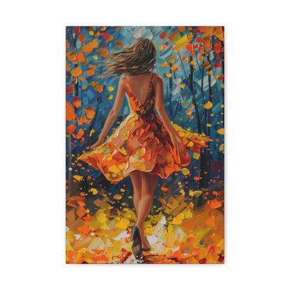 Girl with yellow dress in autumn forest - Leonid Afremov Style Digital Print Canvas Gallery Wraps